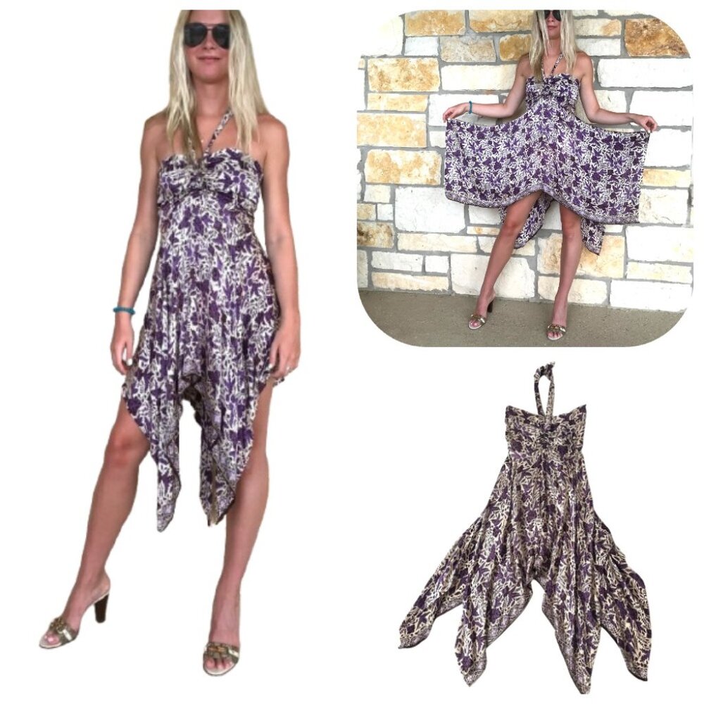Beautiful 100% Silk Halter Asymmetrical Scurf dress S